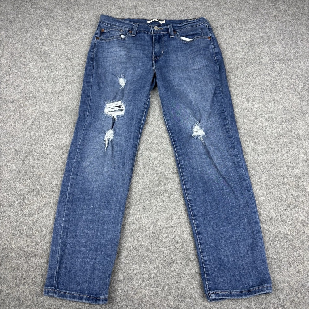 Levi's Boyfriend Jeans Women's 27 Distressed Mid Rise Stretch Blue Denim 30x27